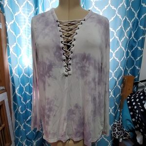 American eagle tie dye lace up tee